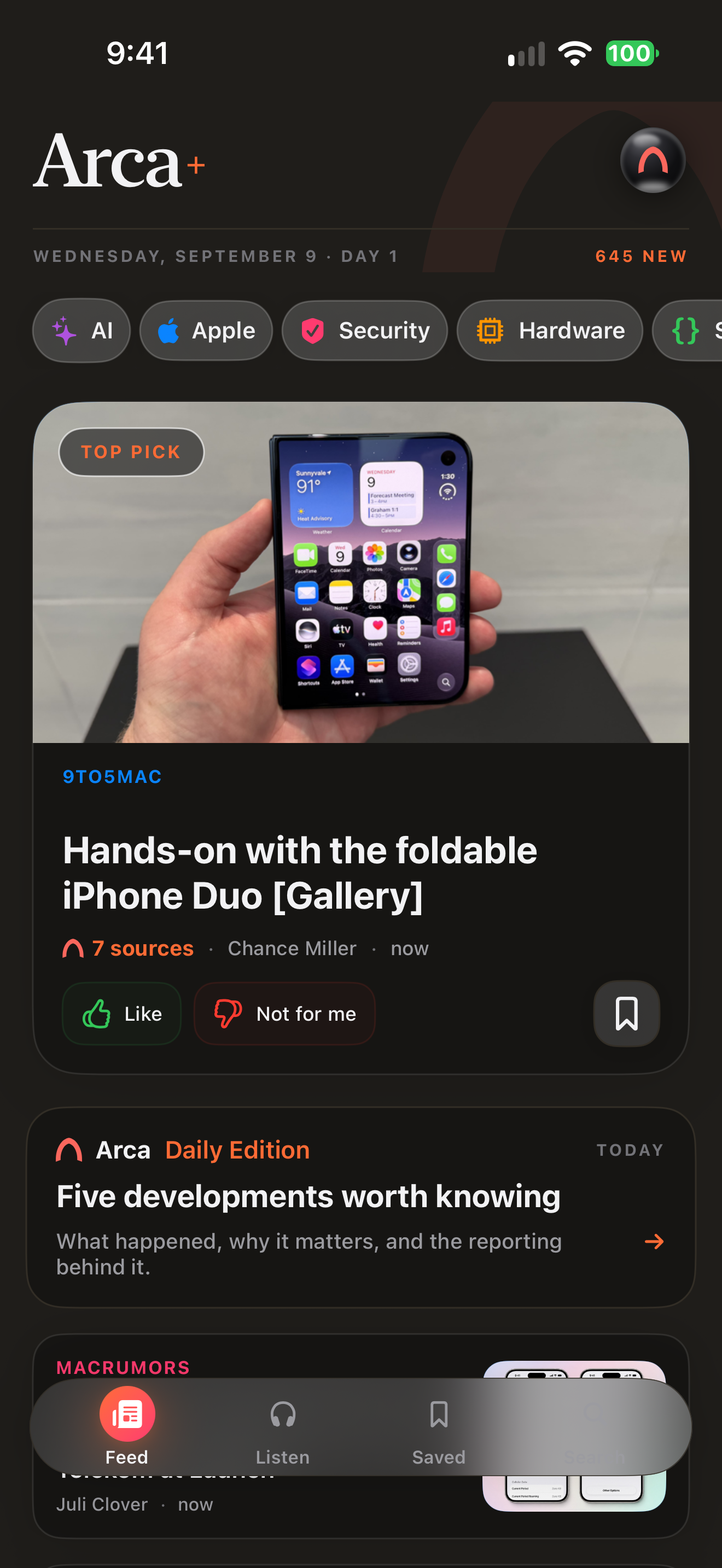 Arca’s real Top Picks feed on iPhone